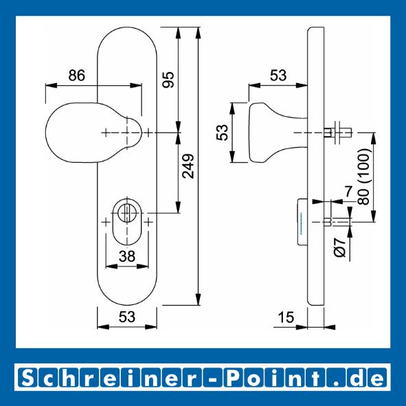 Hoppe Edelstahl F69 Knopfschild E86G/3332ZA ES1 (SK2) (Knopfschild für Kombi-Schutz) 3332300, 3332246